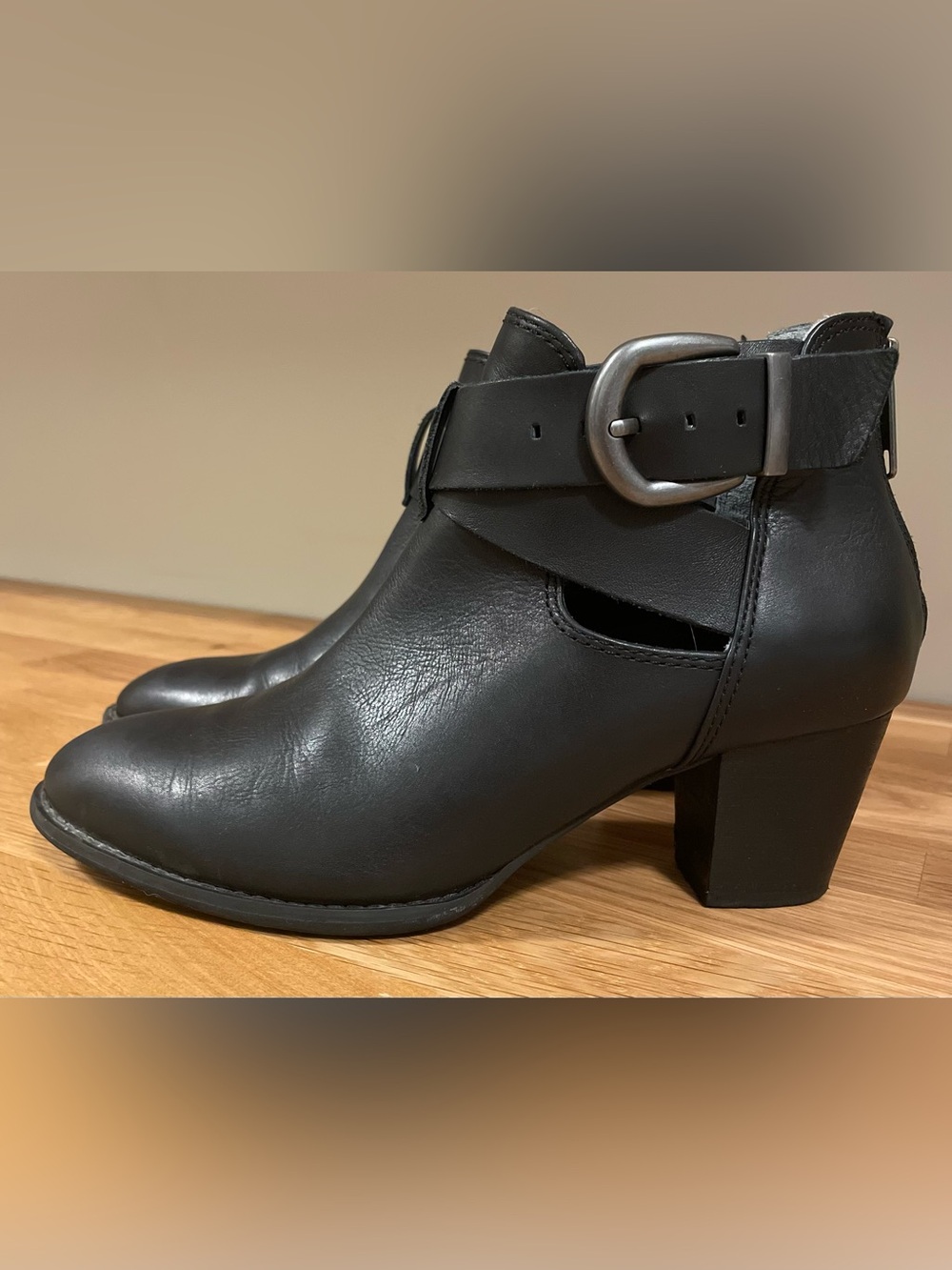Vionic Rory Black Ankle Boot with Buckle Strap